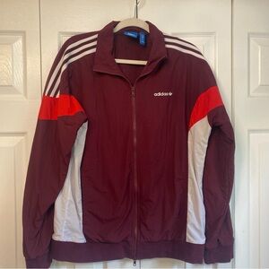 Adidas Men's Burgundy Windbreaker with Red and White Accents